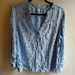 Old Navy Light Blue Blouse with Black Dots